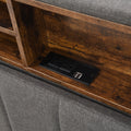 Full Size Upholstered Platform Bed With Storage Headboard And Usb Port, Linen Fabric Upholstered Bed Gray Gray Linen