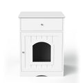 Wooden Pet House Cat Litter Box Enclosure With Drawer, Side Table, Indoor Pet Crate, Cat Home Nightstand White White Solid Wood