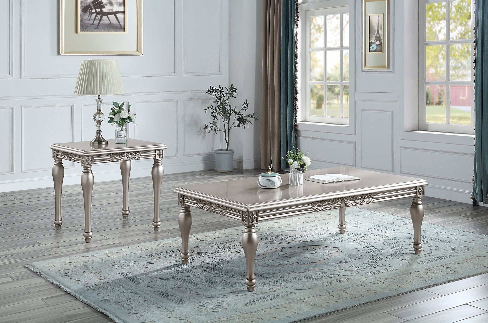 Pelumi Coffee Table Platinum Finish Lv01115 Light Gray Solid Wood Mdf