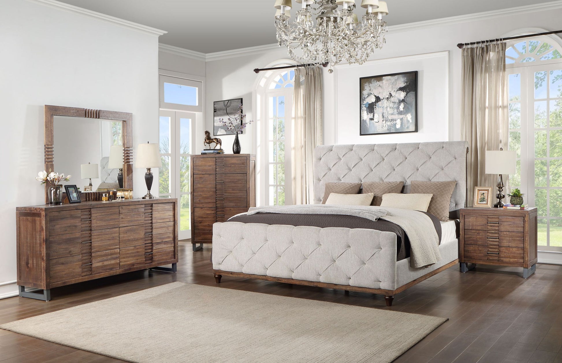 Andria Queen Bed Reclaimed Oak Finish Bd01291Q Oak Mdf