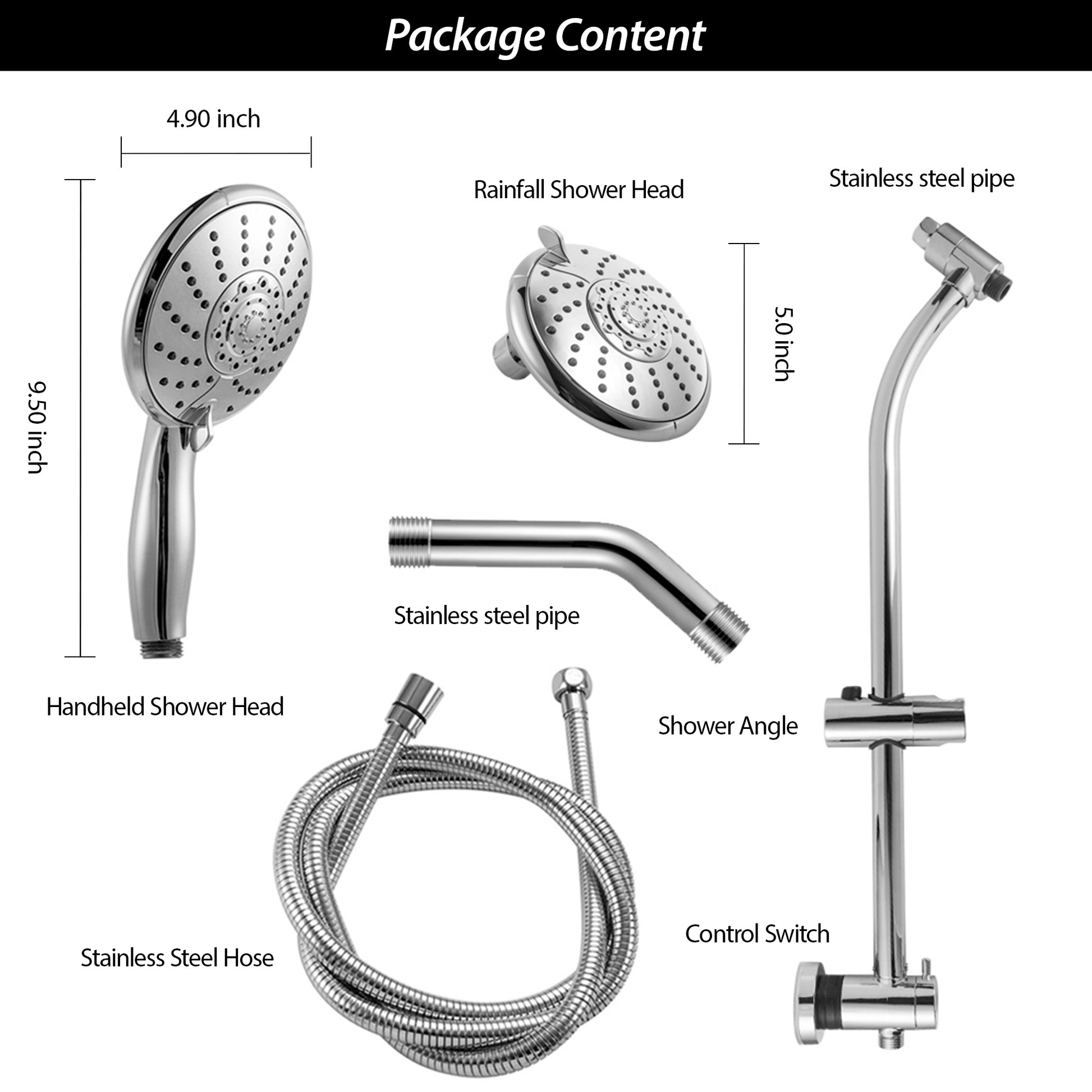 5" Multi Function Dual Shower Head, With Adjustable Slide Bar,Chrome Chrome Plastic