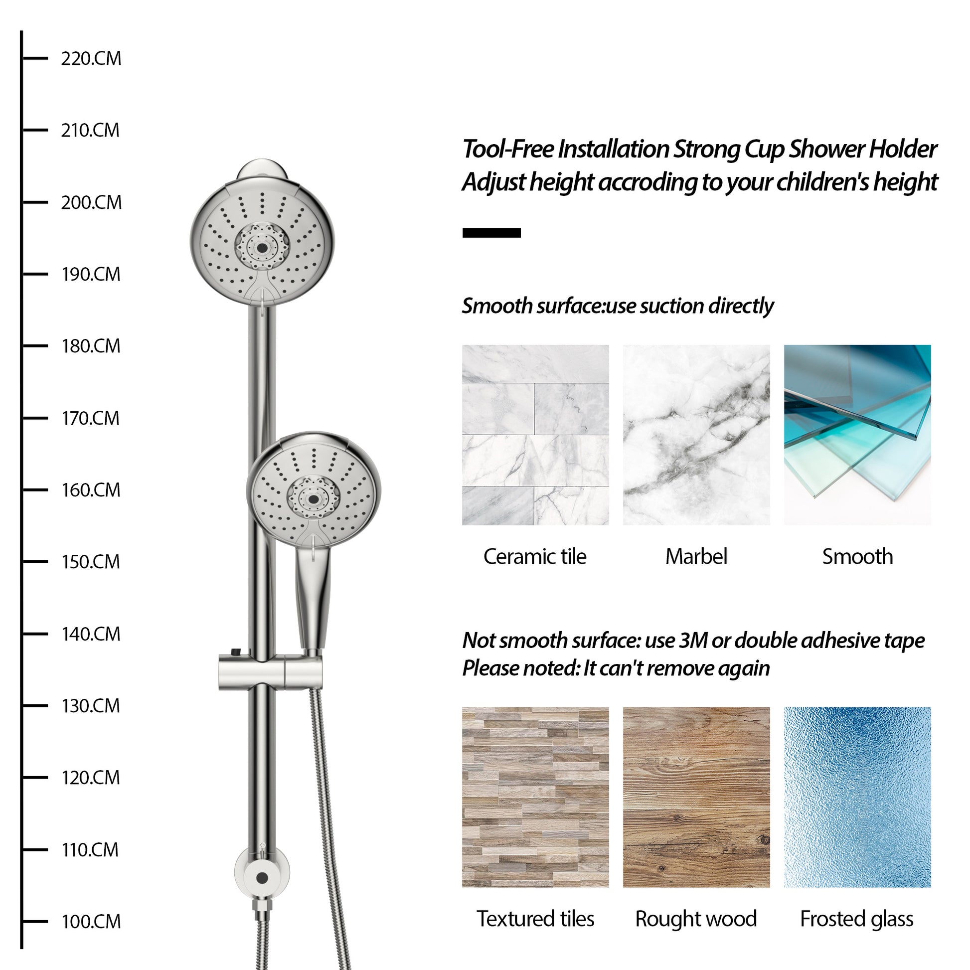 5" Multi Function Dual Shower Head, With Adjustable Slide Bar,Chrome Chrome Plastic