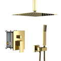 Dual Shower Head 10 Inch Ceiling Mount Square Shower System With Rough In Valve, Gold Gold Stainless Steel