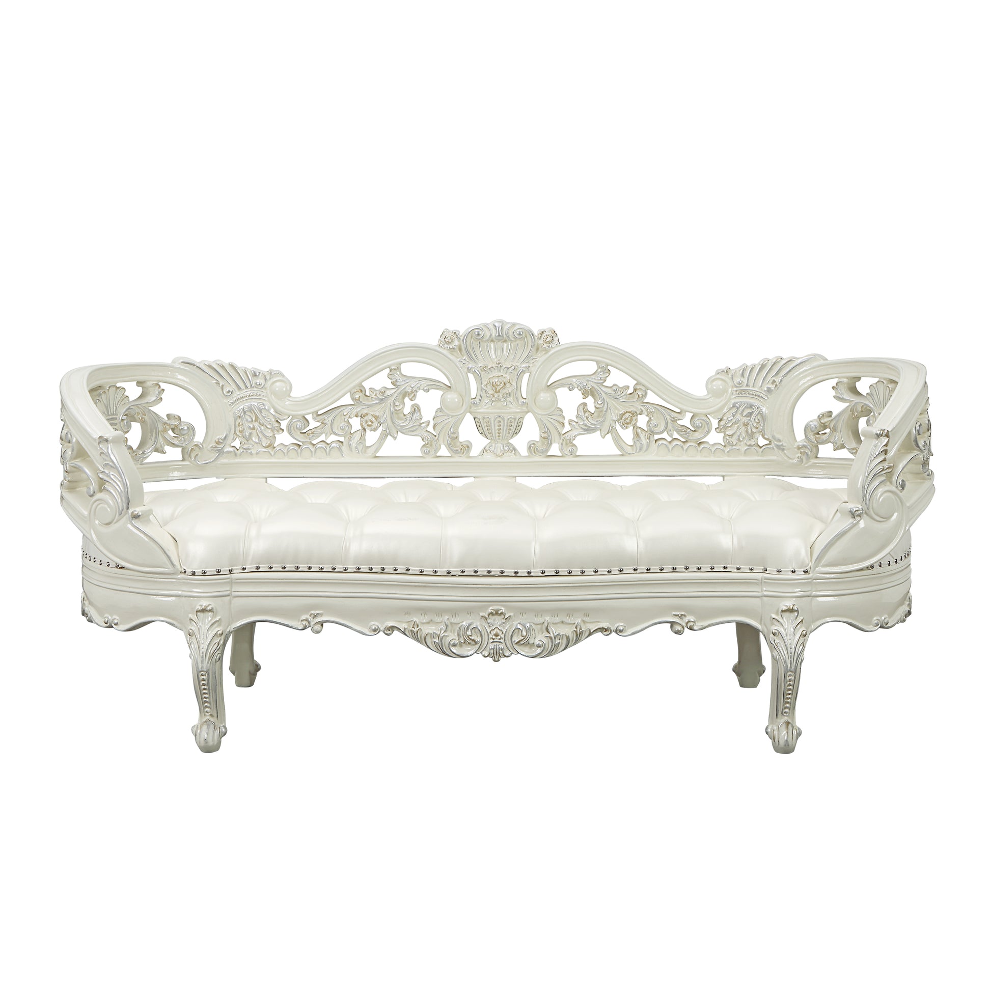 Adara Bench Pearl White Pu & Antique White Finish Bd01253 Antique White Pu