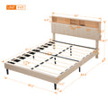 Queen Size Upholstered Platform Bed With Storage Headboard And Usb Port, Linen Fabric Upholstered Bed Beige Beige Linen