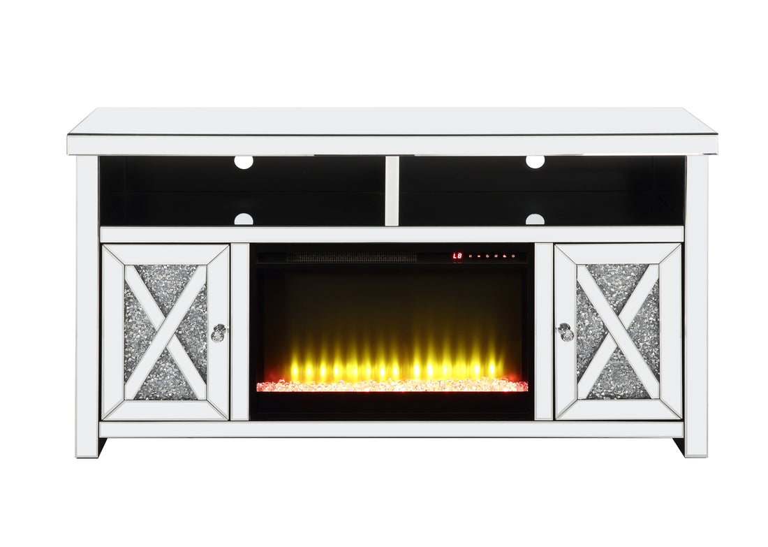 Noralie Tv Stand W Fireplace Mirrored & Faux Diamonds Lv00318 Silver Mdf