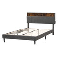 Queen Size Upholstered Platform Bed With Storage Headboard And Usb Port, Linen Fabric Upholstered Bed Gray Gray Linen