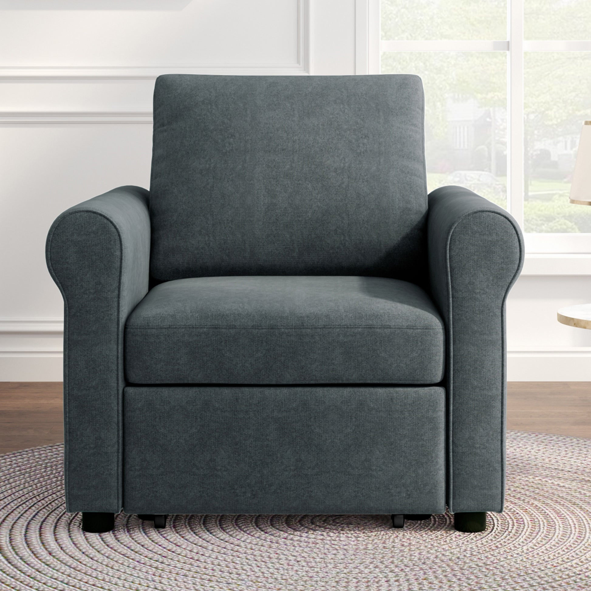 3 In 1 Sofa Bed Chair, Convertible Sleeper Chair Bed,Adjust Backrest Into A Sofa,Lounger Chair,Single Bed,Modern Chair Bed Sleeper For Adults,Deep Blue Old Sku:Wf301161Aad Dark Blue Linen