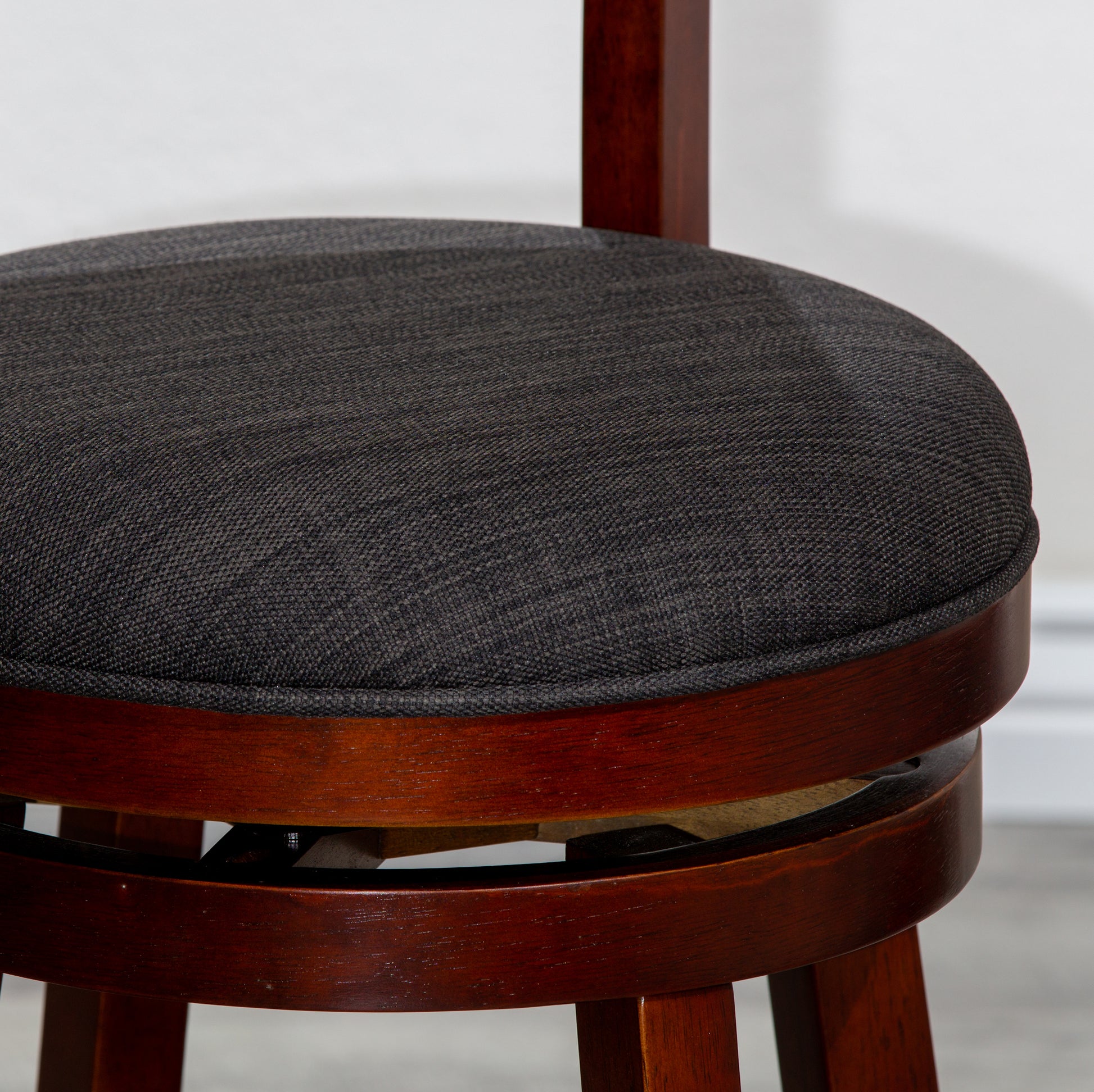 24" Counter Height Slat Back Swivel Stool, Cherry Finish, Charcoal Fabric Seat Cherry Fabric