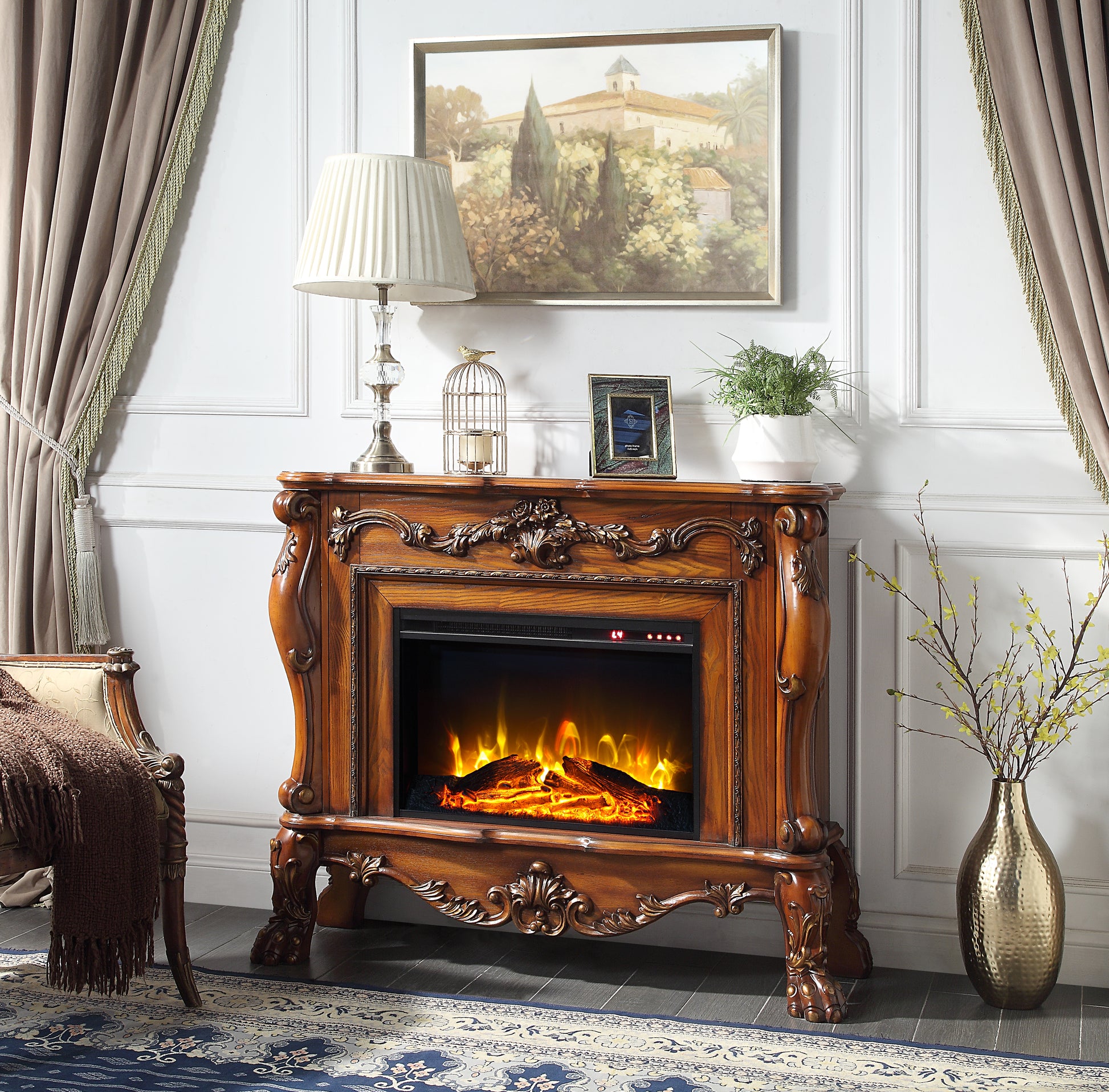 Dresden Fireplace Cherry Oak Finish Ac01309 Oak Solid Wood Mdf