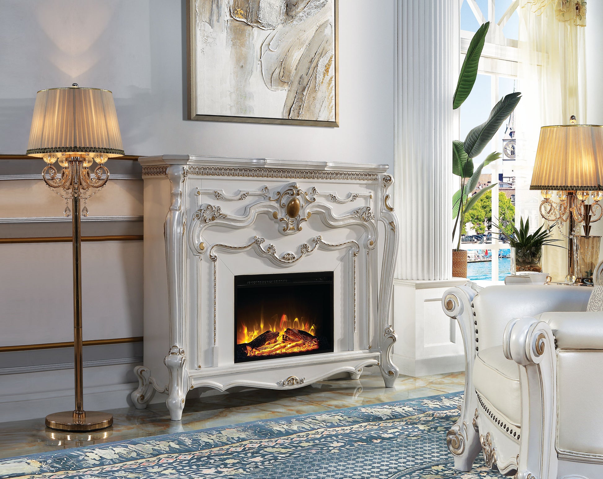 Picardy Fireplace Antique Pearl Finish Ac01345 Antique White Solid Wood Mdf