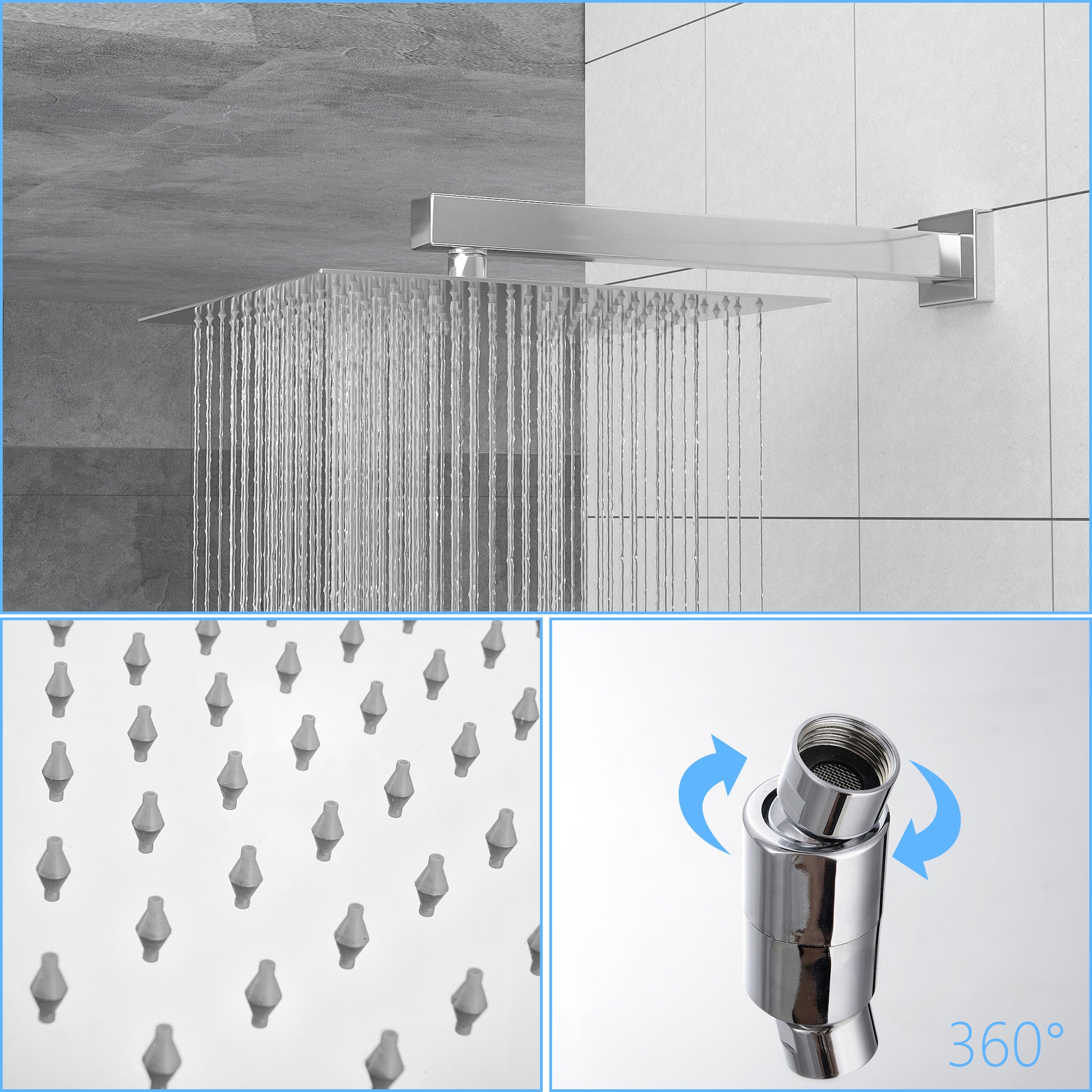 Dual Shower Head 10 Inch Wall Mounted Square Shower System With Rough In Valve,Chrome Chrome Stainless Steel