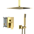 Dual Shower Head 10 Inch Ceiling Mount Square Shower System With Rough In Valve, Gold Gold Stainless Steel