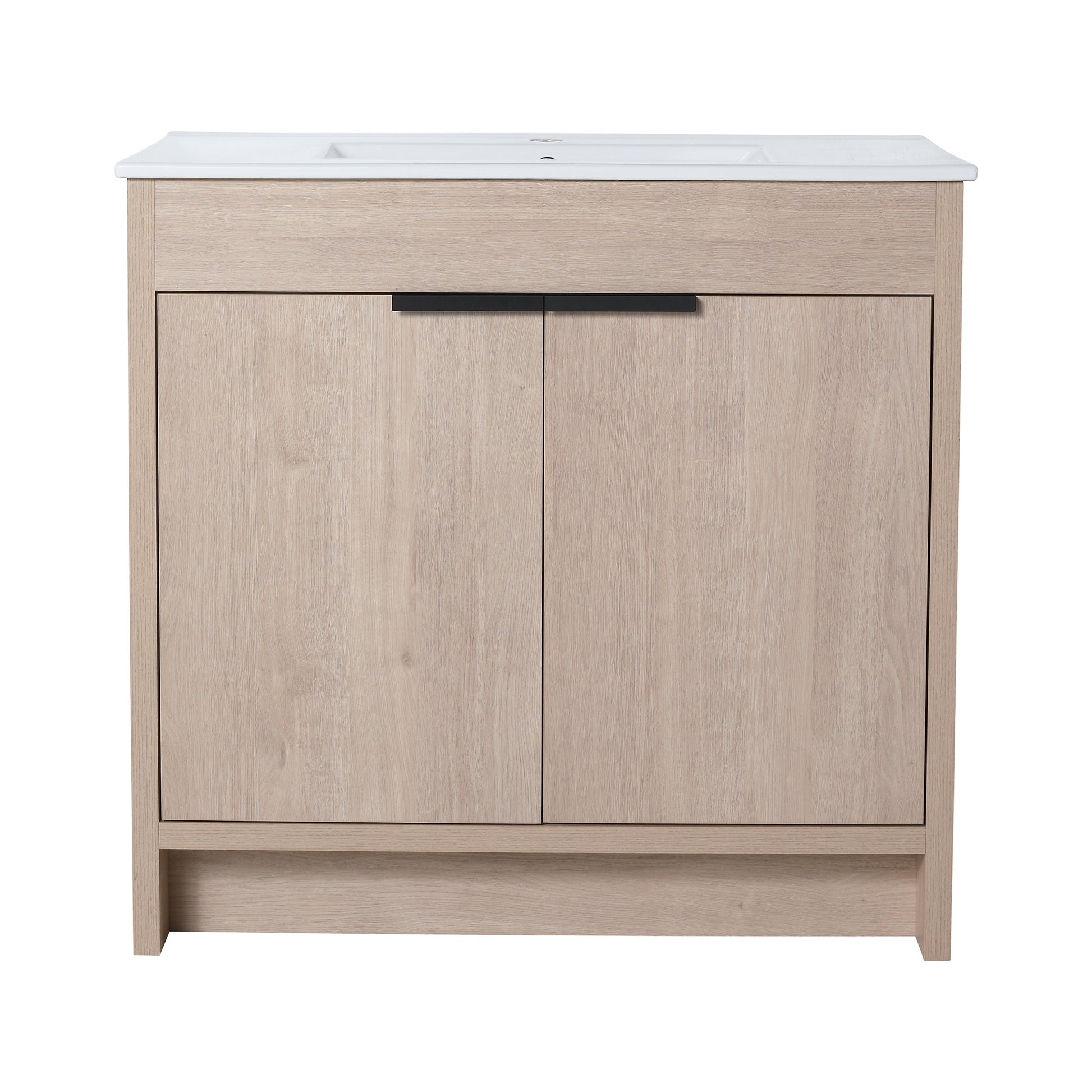 36 Inch Freestanding Bathroom Vanity With White Ceramic Sink & 2 Soft Close Cabinet Doors Bvb02436Plo F Bl9090B ,W1286S00063 Plain Light Oak 2 Bathroom Freestanding Modern Plywood