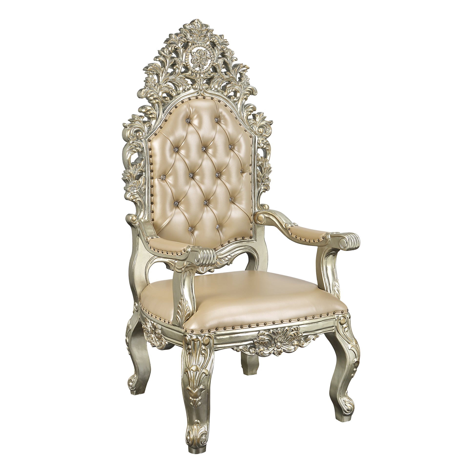 Sorina Arm Chair Set 2 Pu & Antique Gold Finish Dn01210 Gold Solid Wood Mdf