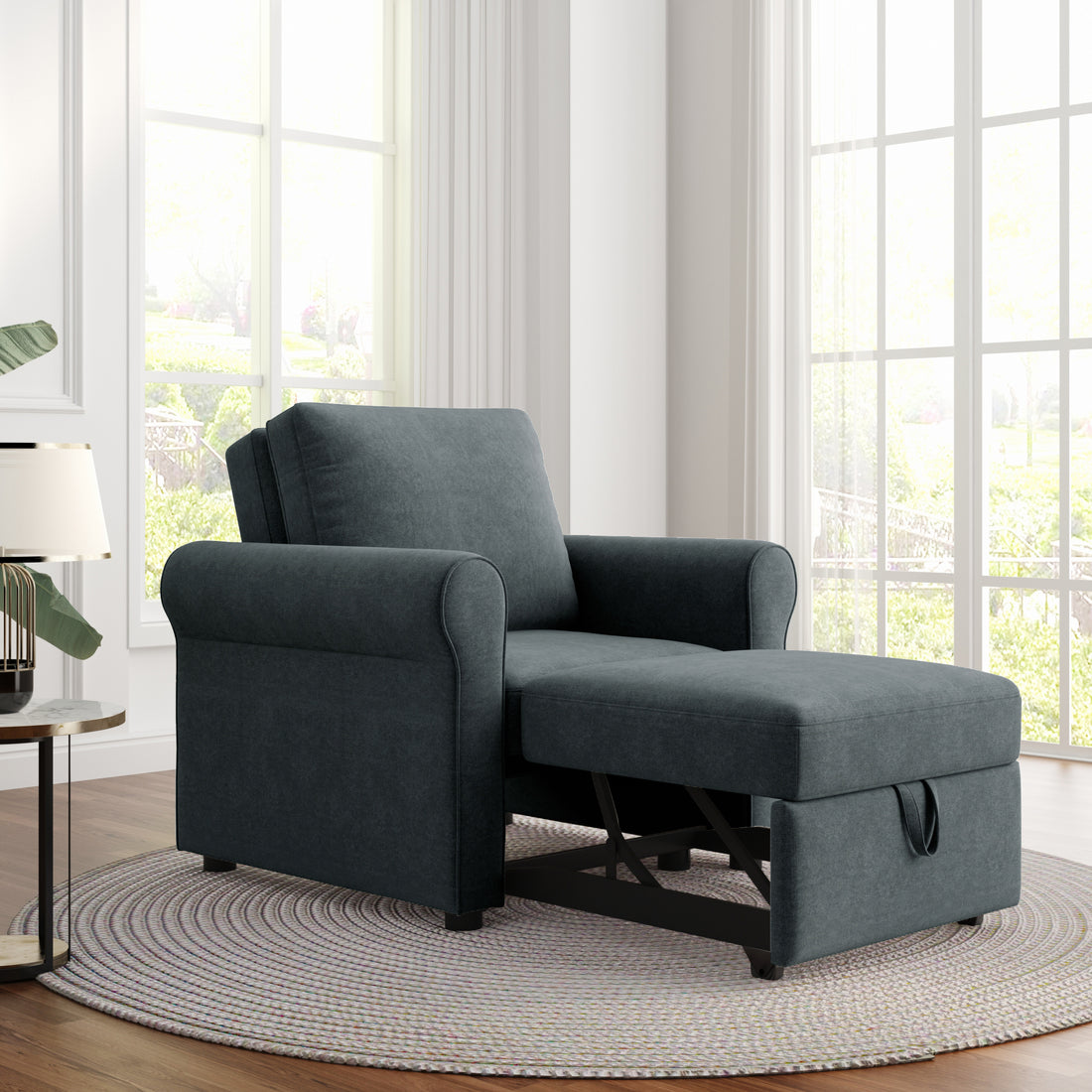 3 In 1 Sofa Bed Chair, Convertible Sleeper Chair Bed,Adjust Backrest Into A Sofa,Lounger Chair,Single Bed,Modern Chair Bed Sleeper For Adults,Deep Blue Old Sku:Wf301161Aad Dark Blue Linen
