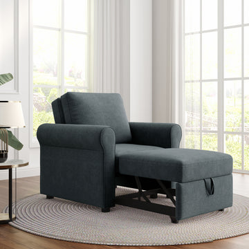 3 In 1 Sofa Bed Chair, Convertible Sleeper Chair Bed,Adjust Backrest Into A Sofa,Lounger Chair,Single Bed,Modern Chair Bed Sleeper For Adults,Deep Blue Old Sku:Wf301161Aad Dark Blue Linen