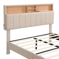 Full Size Upholstered Platform Bed With Storage Headboard And Usb Port, Linen Fabric Upholstered Bed Beige Beige Linen