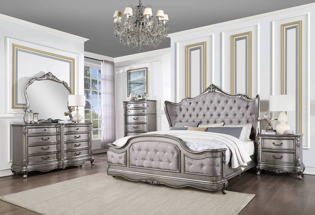 Ausonia Ck Bed Velvet & Antique Platinum Finish Bd00601Ck Antique Gray Velvet