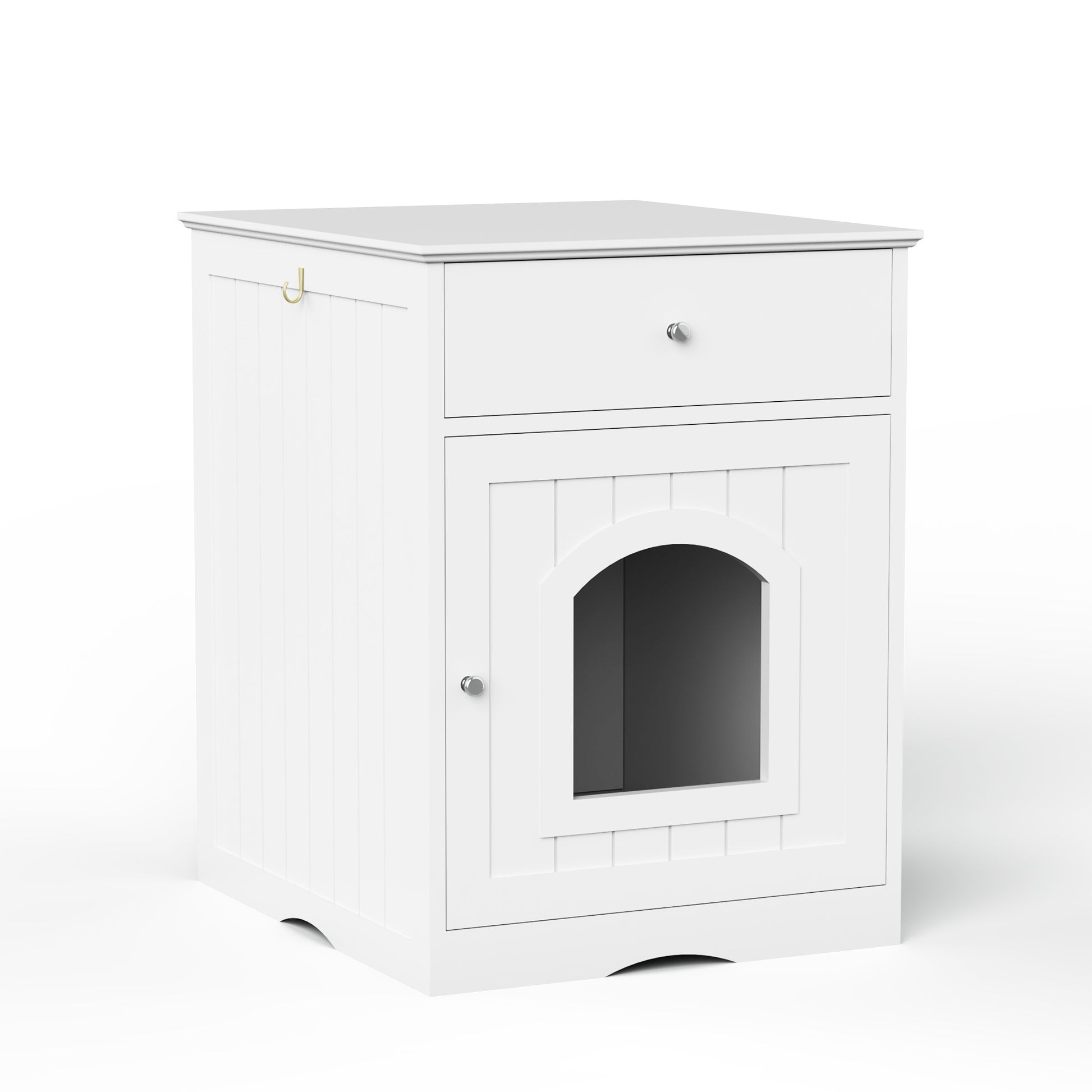 Wooden Pet House Cat Litter Box Enclosure With Drawer, Side Table, Indoor Pet Crate, Cat Home Nightstand White White Solid Wood