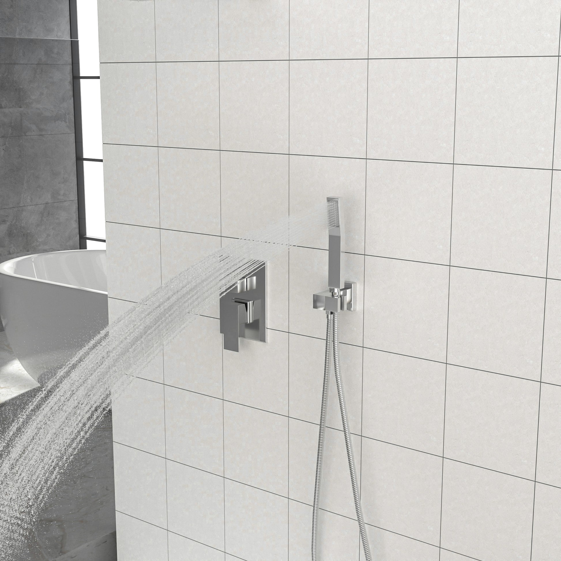 Dual Shower Head 12 Inch Wall Mounted Square Shower System With Rough In Valve,Chrome Chrome Stainless Steel