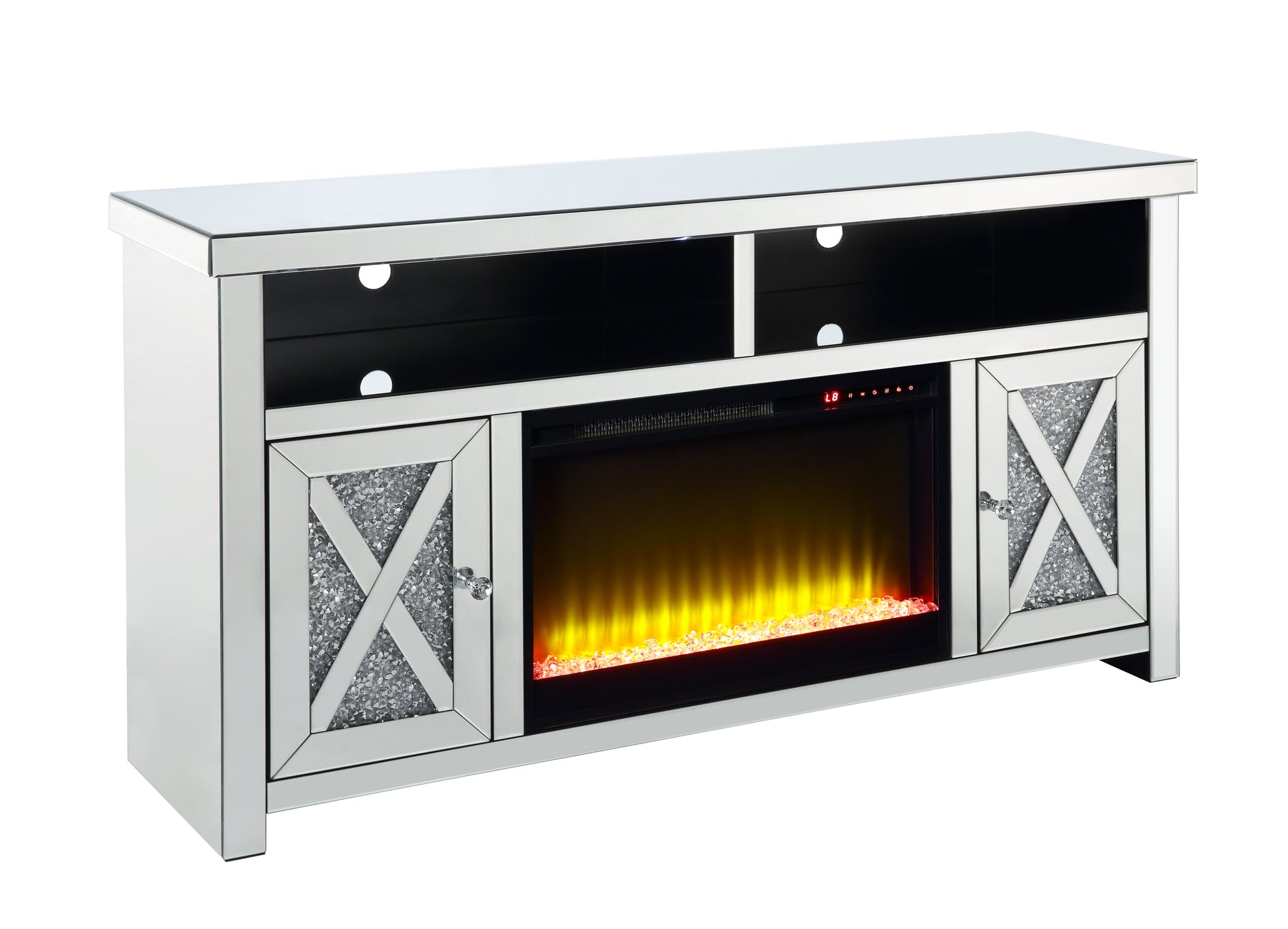 Noralie Tv Stand W Fireplace Mirrored & Faux Diamonds Lv00318 Silver Mdf