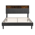 Queen Size Upholstered Platform Bed With Storage Headboard And Usb Port, Linen Fabric Upholstered Bed Gray Gray Linen