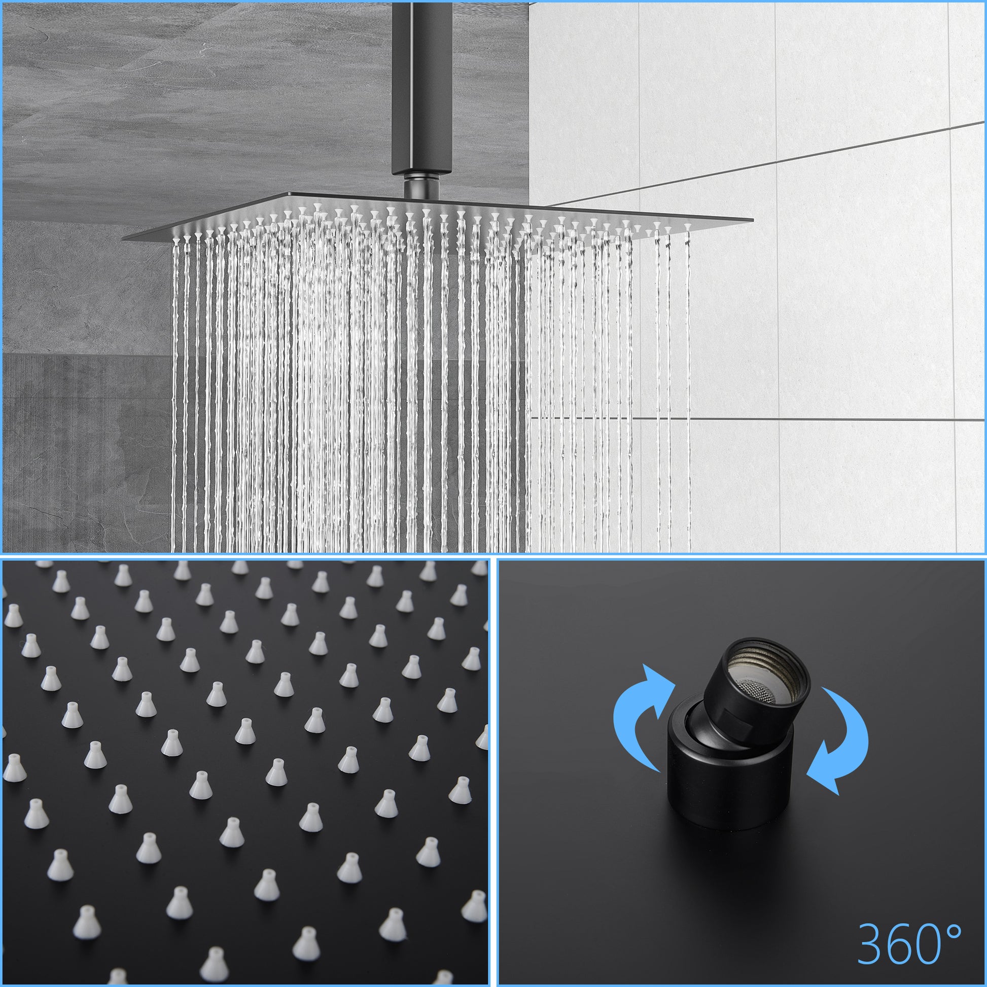 Dual Shower Head 10 Inch Ceiling Mount Square Shower System With Rough In Valve,Matte Black Matte Black Stainless Steel