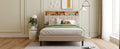 Full Size Upholstered Platform Bed With Storage Headboard And Usb Port, Linen Fabric Upholstered Bed Beige Beige Linen