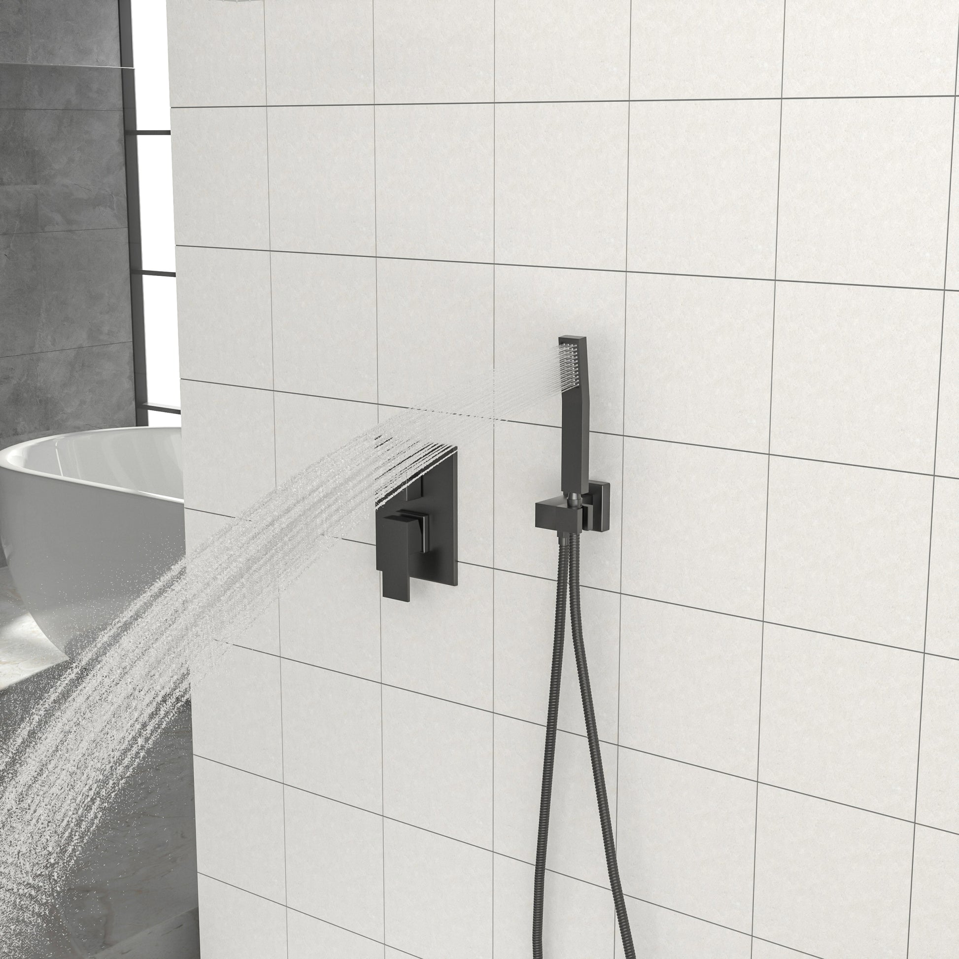 Dual Shower Head 10 Inch Ceiling Mount Square Shower System With Rough In Valve,Matte Black Matte Black Stainless Steel