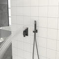 Dual Shower Head 16 Inch Ceiling Mount Square Shower System With Rough In Valve, Matte Black Matte Black Stainless Steel