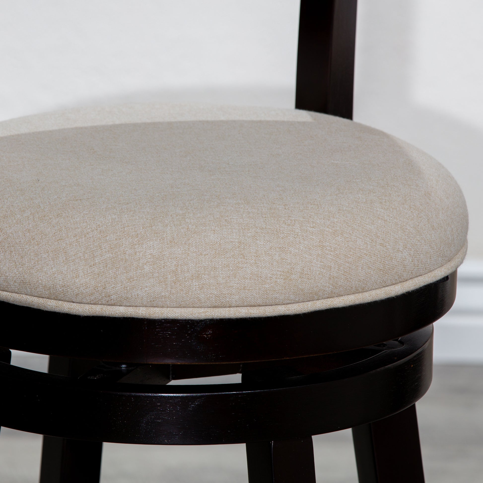 24" Counter Height Slat Back Swivel Stool, Espresso Finish, Beige Fabric Seat Espresso Fabric