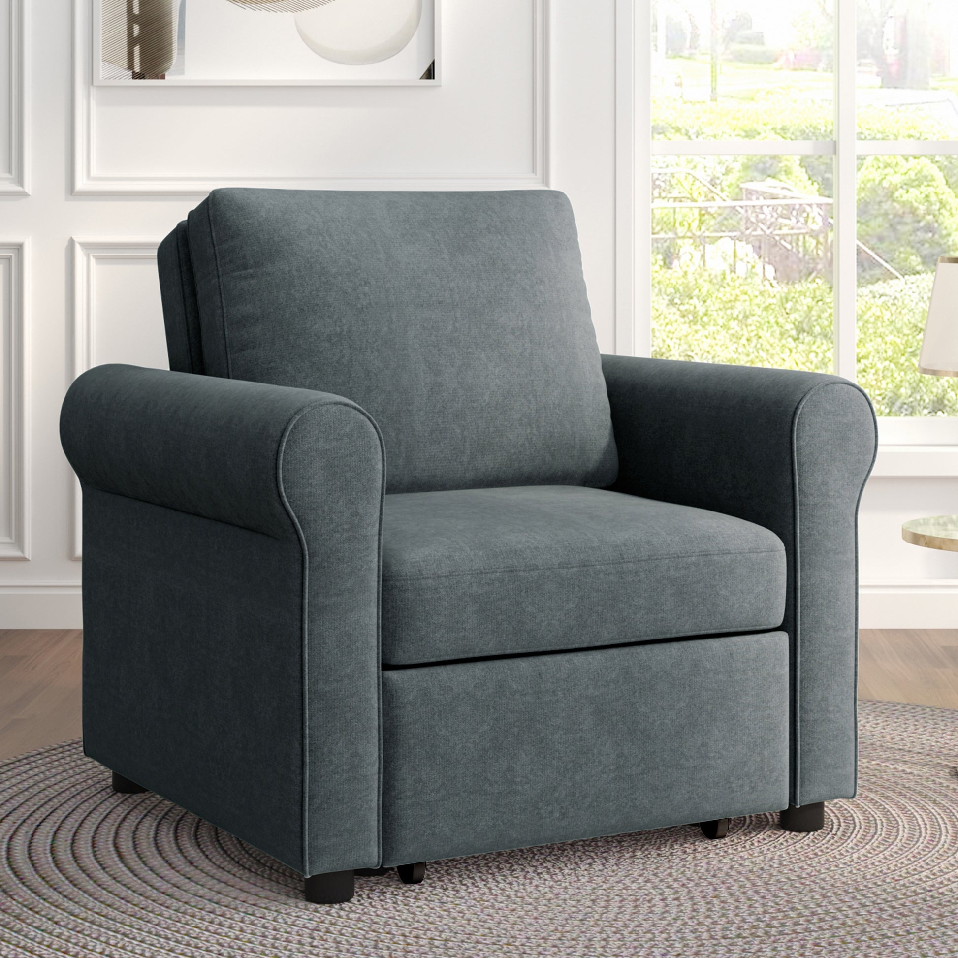 3 In 1 Sofa Bed Chair, Convertible Sleeper Chair Bed,Adjust Backrest Into A Sofa,Lounger Chair,Single Bed,Modern Chair Bed Sleeper For Adults,Deep Blue Old Sku:Wf301161Aad Dark Blue Linen