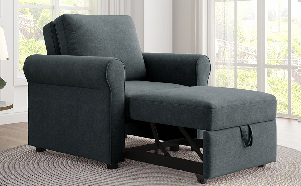3 In 1 Sofa Bed Chair, Convertible Sleeper Chair Bed,Adjust Backrest Into A Sofa,Lounger Chair,Single Bed,Modern Chair Bed Sleeper For Adults,Deep Blue Old Sku:Wf301161Aad Dark Blue Linen