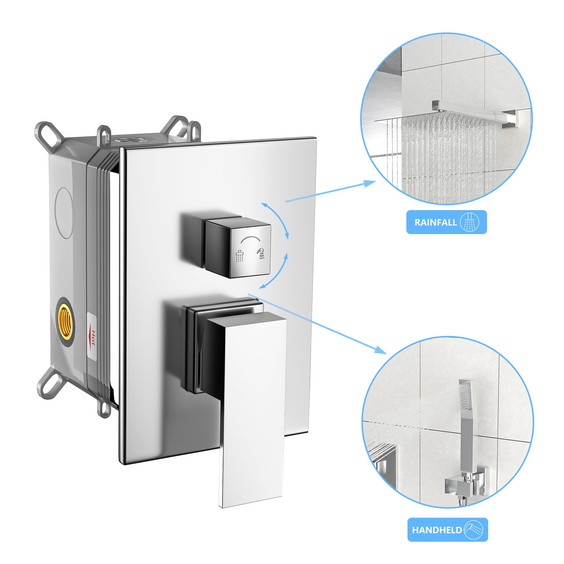 Dual Shower Head 12 Inch Wall Mounted Square Shower System With Rough In Valve,Chrome Chrome Stainless Steel