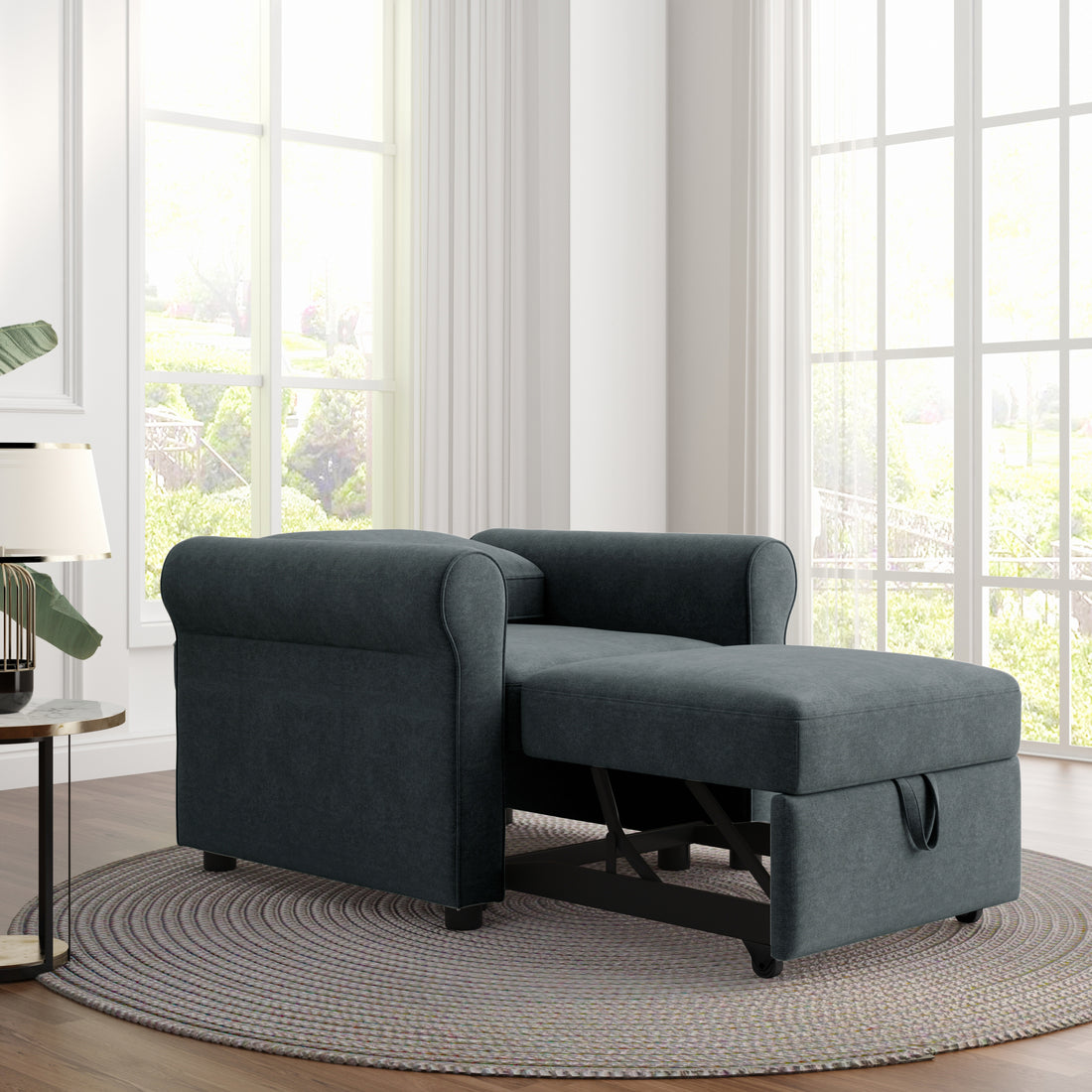 3 In 1 Sofa Bed Chair, Convertible Sleeper Chair Bed,Adjust Backrest Into A Sofa,Lounger Chair,Single Bed,Modern Chair Bed Sleeper For Adults,Deep Blue Old Sku:Wf301161Aad Dark Blue Linen
