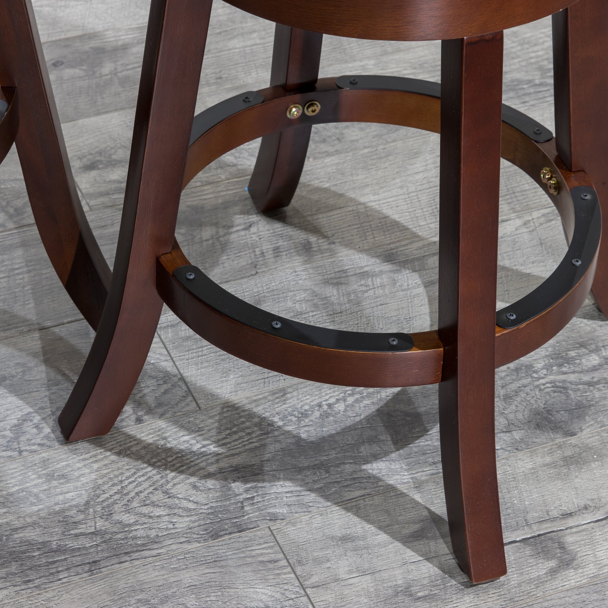 24" Counter Height Slat Back Swivel Stool, Cherry Finish, Bone Leather Seat Cherry Bonded Leather