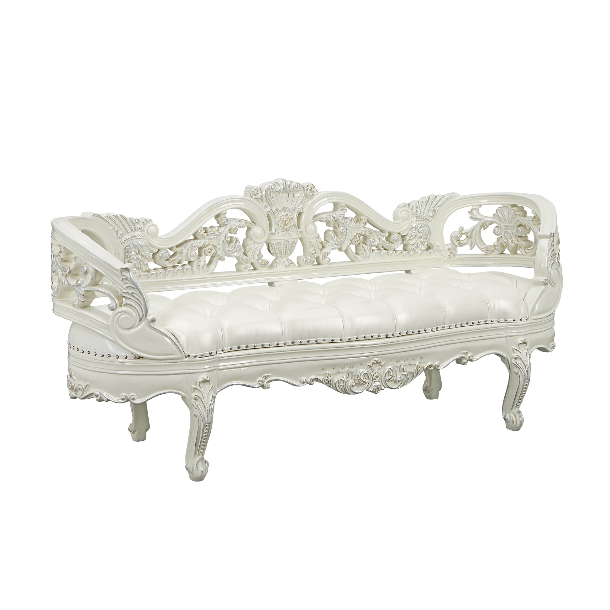 Adara Bench Pearl White Pu & Antique White Finish Bd01253 Antique White Pu