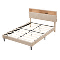 Queen Size Upholstered Platform Bed With Storage Headboard And Usb Port, Linen Fabric Upholstered Bed Beige Beige Linen