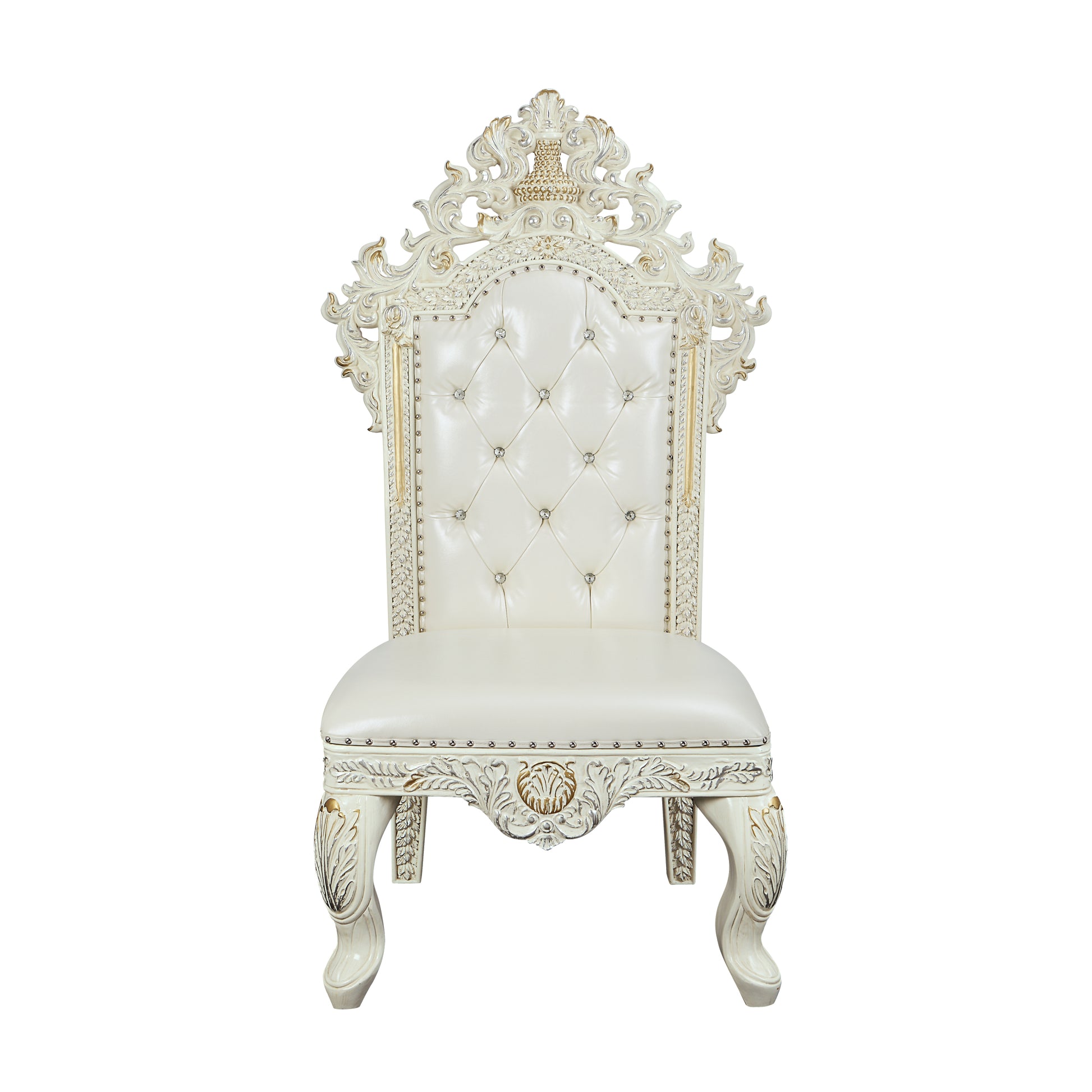 Adara Side Chair Set 2 Pearl White Pu & Antique White Finish Dn01230 Antique White Solid Wood Mdf