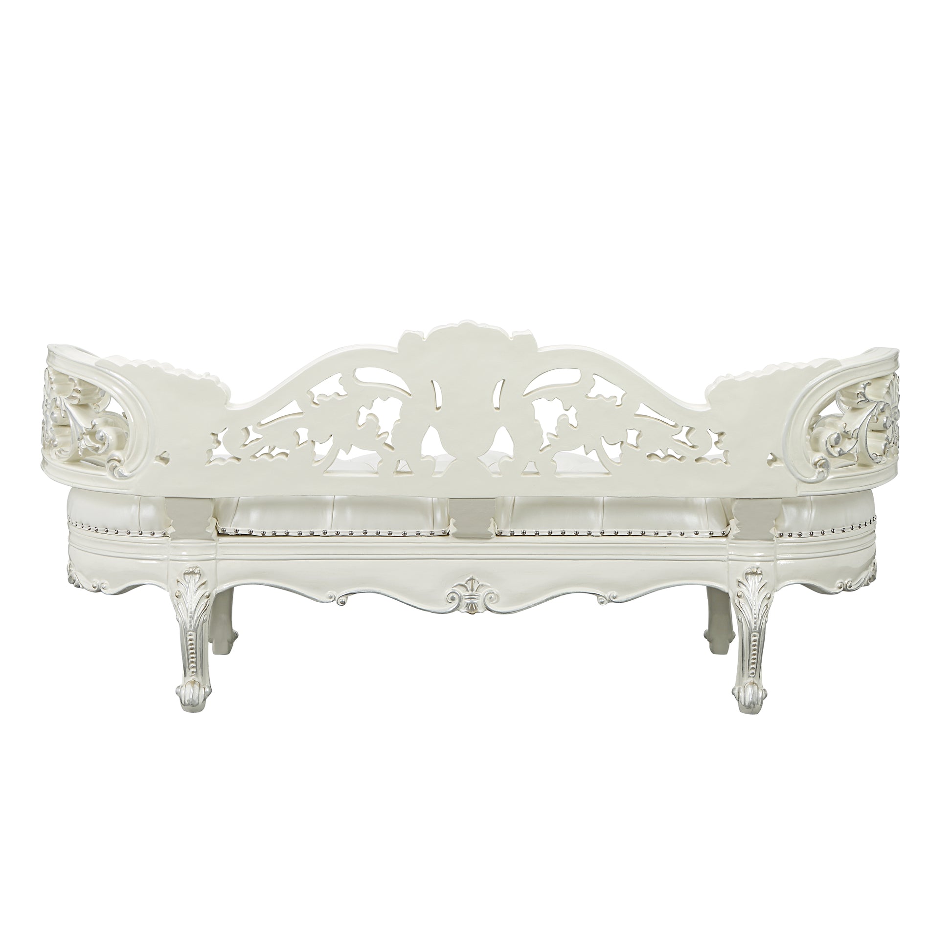 Adara Bench Pearl White Pu & Antique White Finish Bd01253 Antique White Pu