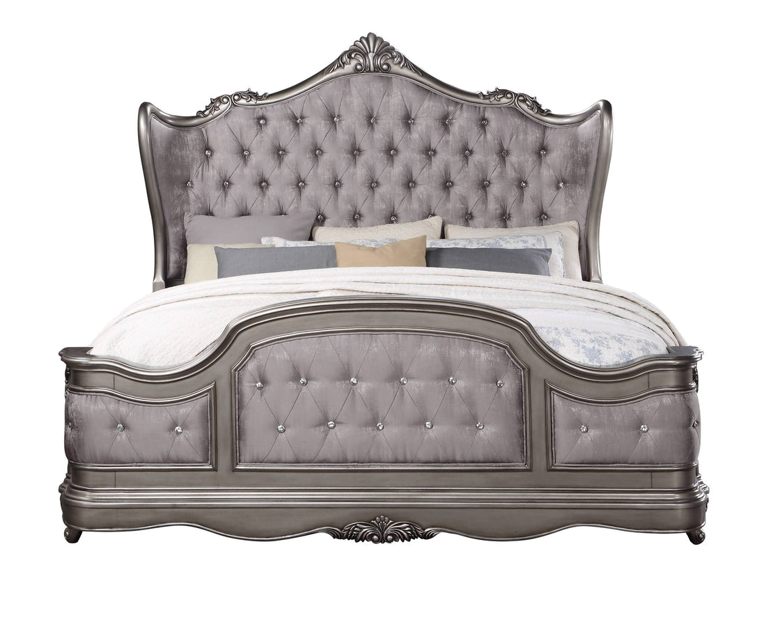 Ausonia Ck Bed Velvet & Antique Platinum Finish Bd00601Ck Antique Gray Velvet