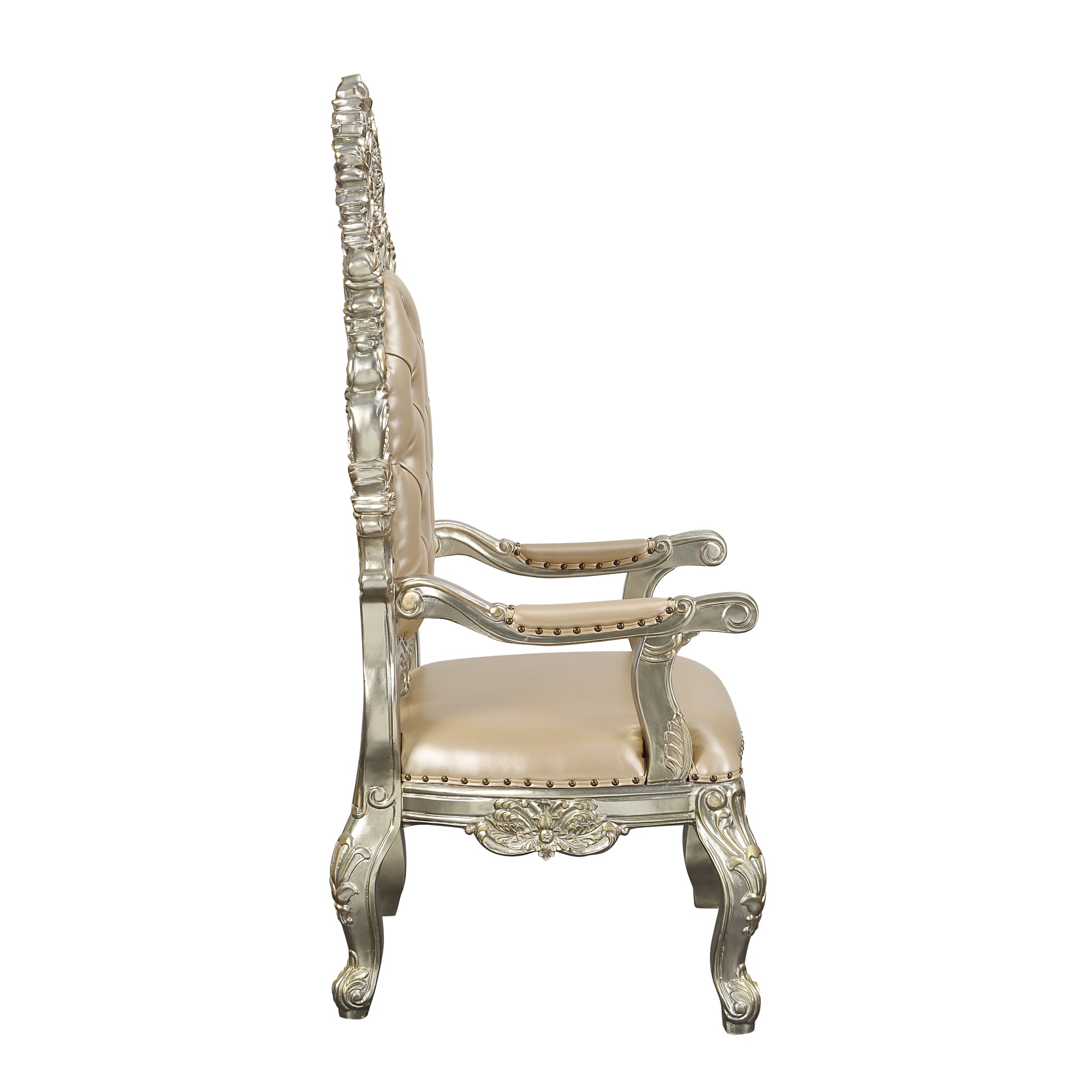 Sorina Arm Chair Set 2 Pu & Antique Gold Finish Dn01210 Gold Solid Wood Mdf