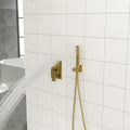 Dual Shower Head 10 Inch Ceiling Mount Square Shower System With Rough In Valve, Gold Gold Stainless Steel