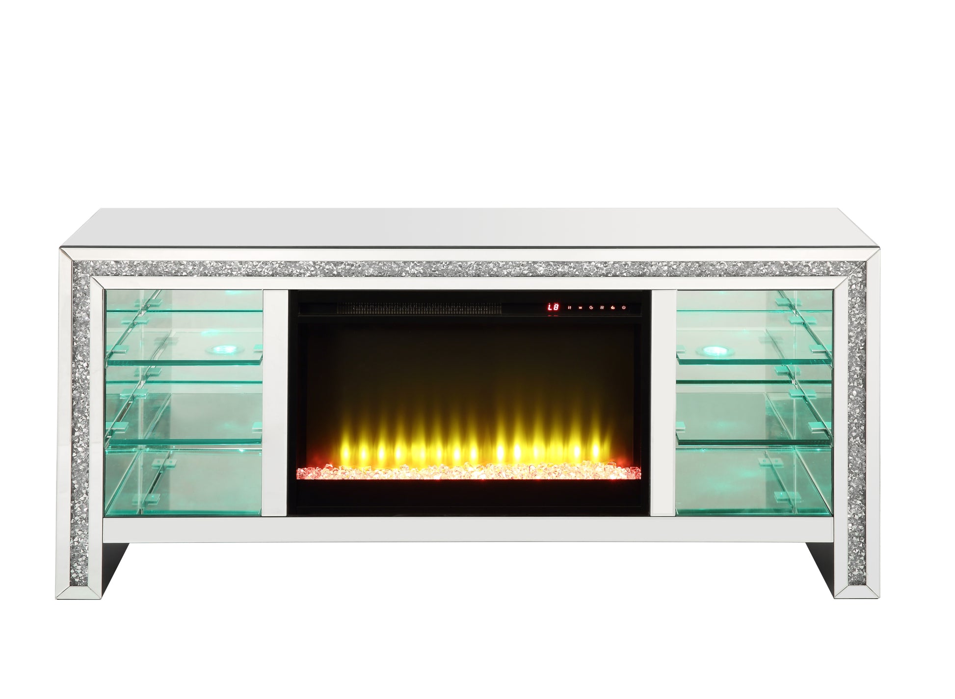 Noralie Tv Stand W Fireplace & Led Mirrored & Faux Diamonds Lv00317 Silver Mdf