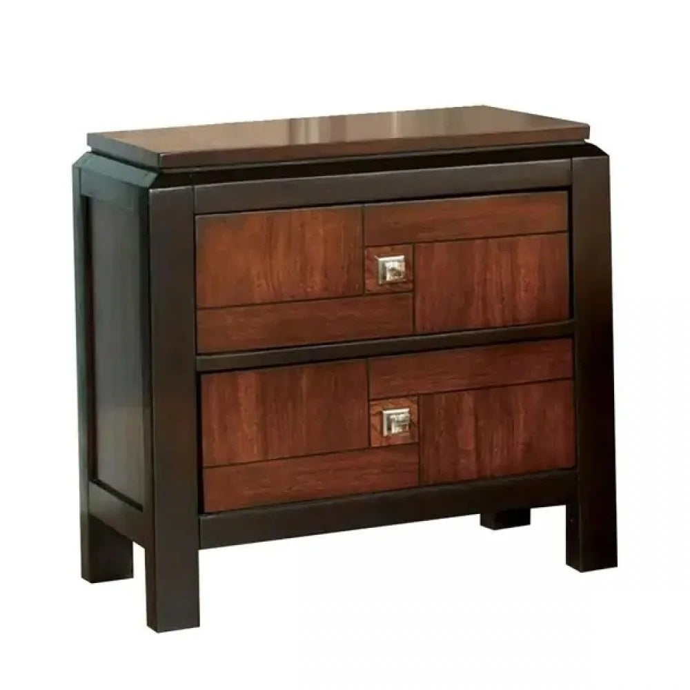 Acacia Walnut 1Pc Nightstand Only Transitional Solid Wood 2 Drawers Square Chrome Knobs Multitone Unique Nightstand Multicolor 2 Drawers Bedroom Bedside Cabinet Contemporary,Transitional Drawers Solid Wood