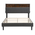 Full Size Upholstered Platform Bed With Storage Headboard And Usb Port, Linen Fabric Upholstered Bed Gray Gray Linen