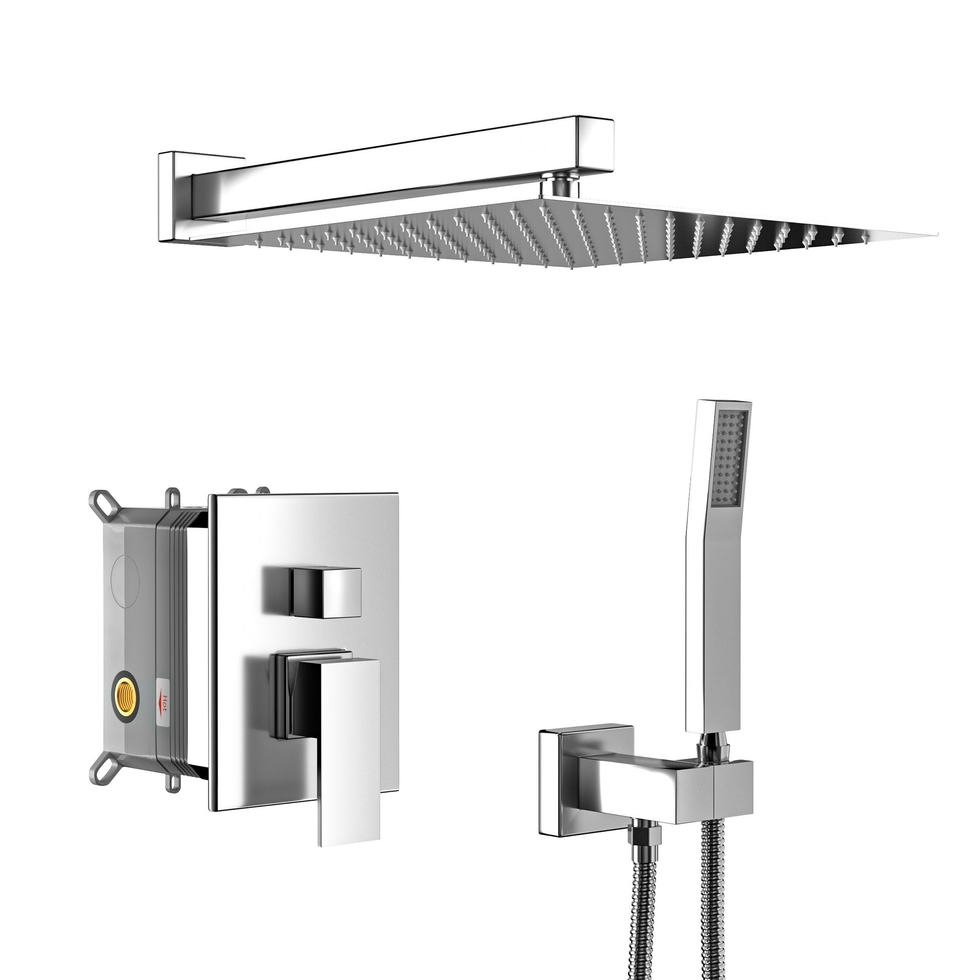 Dual Shower Head 12 Inch Wall Mounted Square Shower System With Rough In Valve,Chrome Chrome Stainless Steel