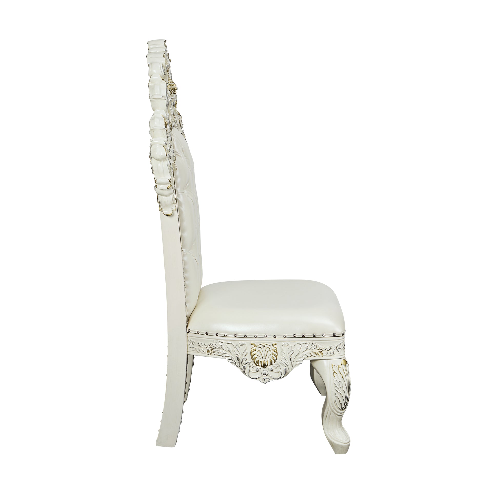 Adara Side Chair Set 2 Pearl White Pu & Antique White Finish Dn01230 Antique White Solid Wood Mdf