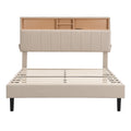 Full Size Upholstered Platform Bed With Storage Headboard And Usb Port, Linen Fabric Upholstered Bed Beige Beige Linen